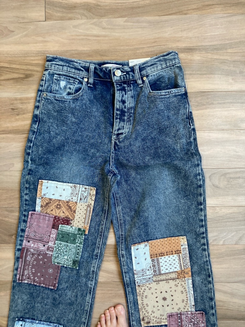 SO Dad jean super high rise jean distressed boho retro patches size 5 / 27 - Picture 5 of 17